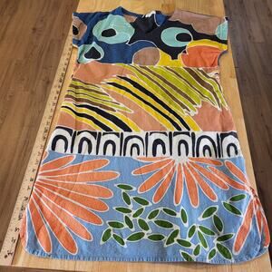 Novica Colorful Cotton Abstract Short Sleeve Midi Dress Pockets 35" L 21"P2P